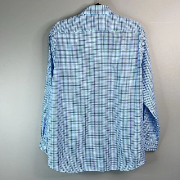MICHAEL Michael Kors Mens Blue Micro Plaid Dress Shirt Non Iron Long Sleeve 16.5 - Picture 9 of 14